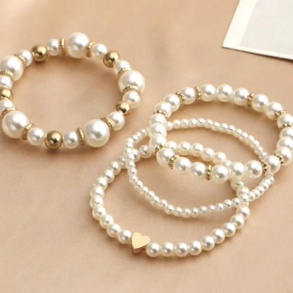 NEW 4-Pc Faux Pearls and Gold Bracelet Set - Picture 2 of 4